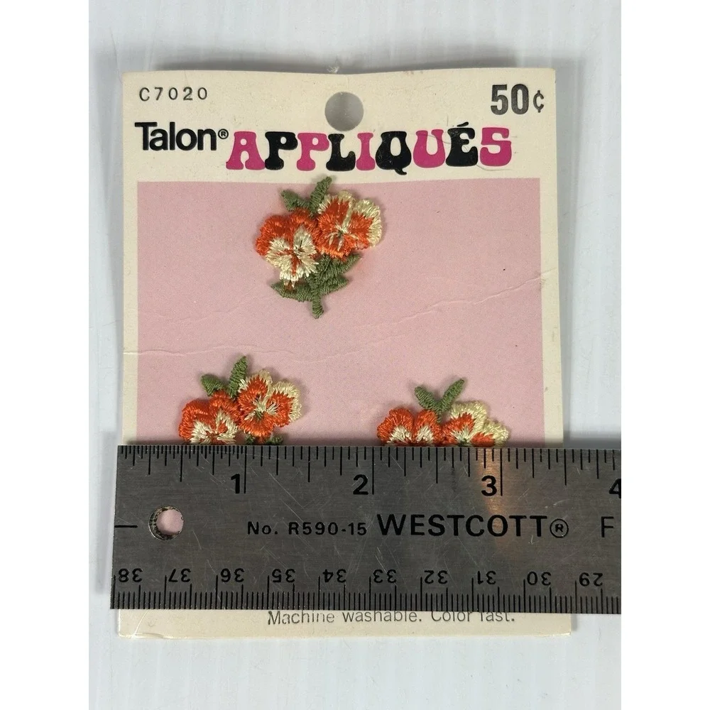 VTG Sealed 1973 Vintage Talon Appliques Orange Gold Green Flowers Sew On Textron